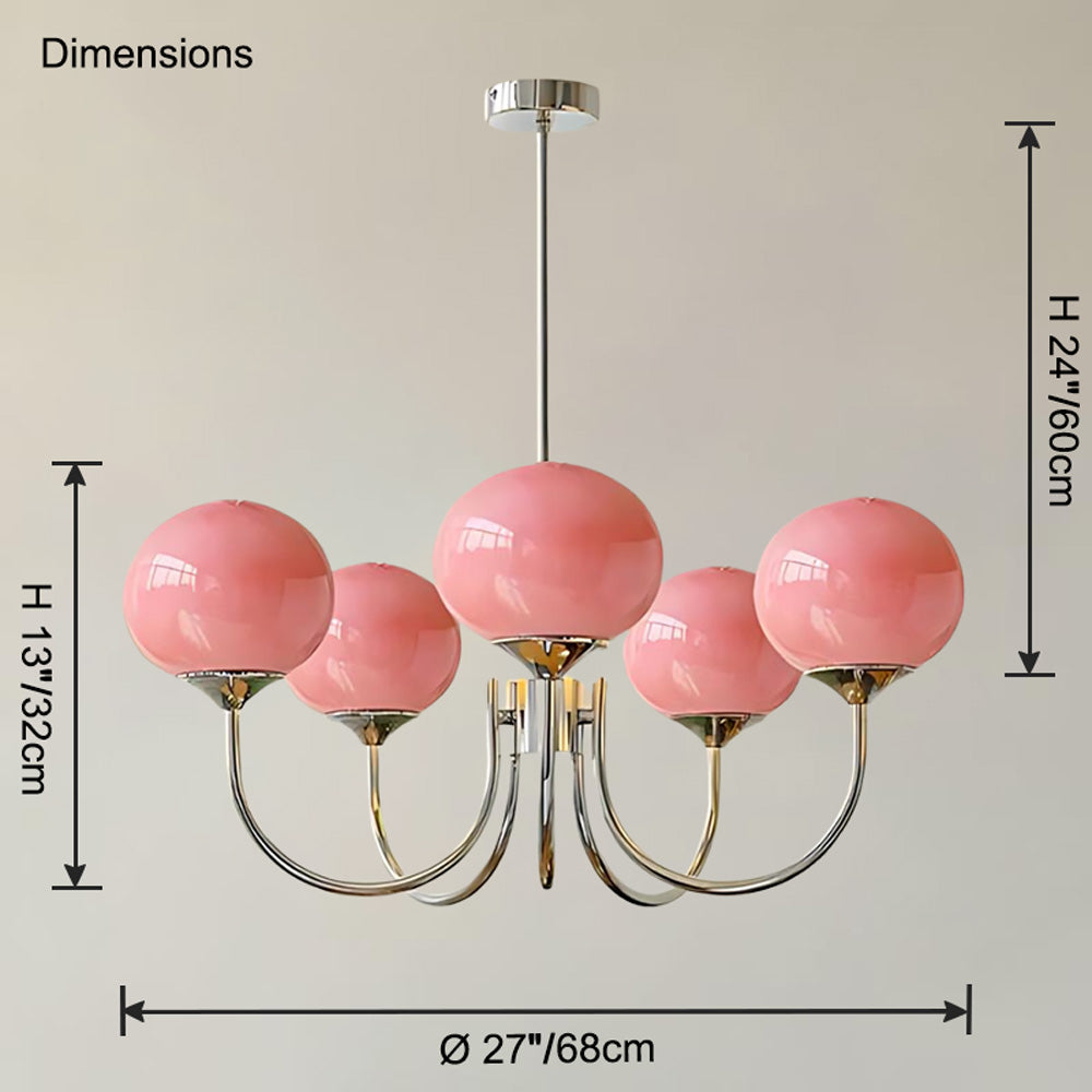 WOMO Pink Glass Globe Arm Chandelier-WM2052