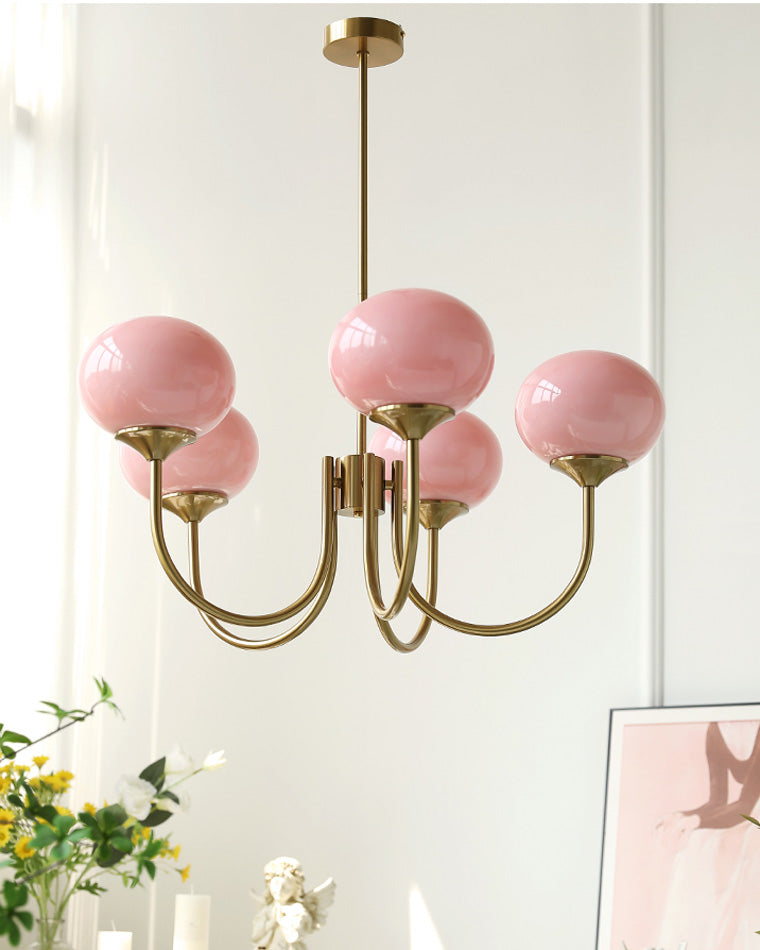 WOMO Pink Glass Globe Arm Chandelier-WM2052