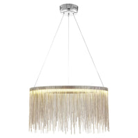 Silver 20-inch fringe chandelier on a clean background, offering a balanced round proportion for bedrooms, dining corners and intimate seating areas.