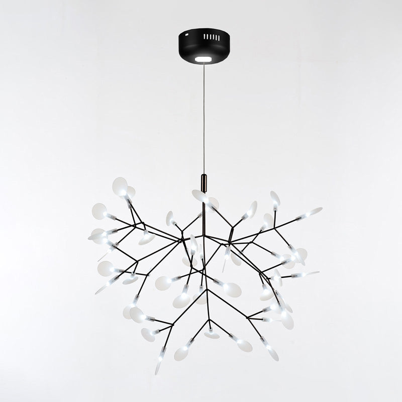 Black 45+1-light Firefly living room chandelier with canopy illumination, balancing magical ambience with enhanced functional brightness.