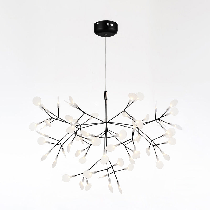 Large 63-light black Firefly tree branch chandelier, spreading across the ceiling like a luminous canopy shaped by nature inspiration.