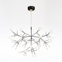 Black 63+1-light Firefly chandelier with radiant branches and canopy illumination, designed as a memorable focal point in interior design.