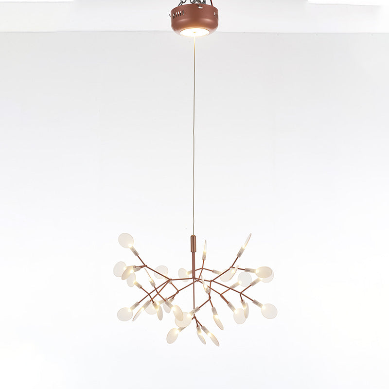 Rose-gold 30+1-light Firefly dining light fixture with an illuminated canopy, combining decorative firefly glow with additional functional light.