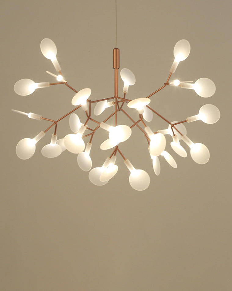 Compact rose-gold Firefly organic chandelier, bringing delicate movement and character to rooms that cannot accommodate an oversized fixture.