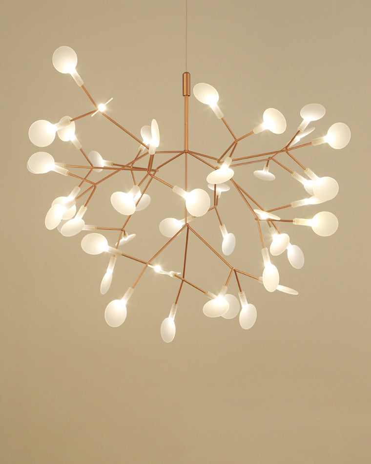 Medium rose-gold Heracleum tree branch chandelier, balancing a generous firefly canopy with an elegant and uncluttered profile.