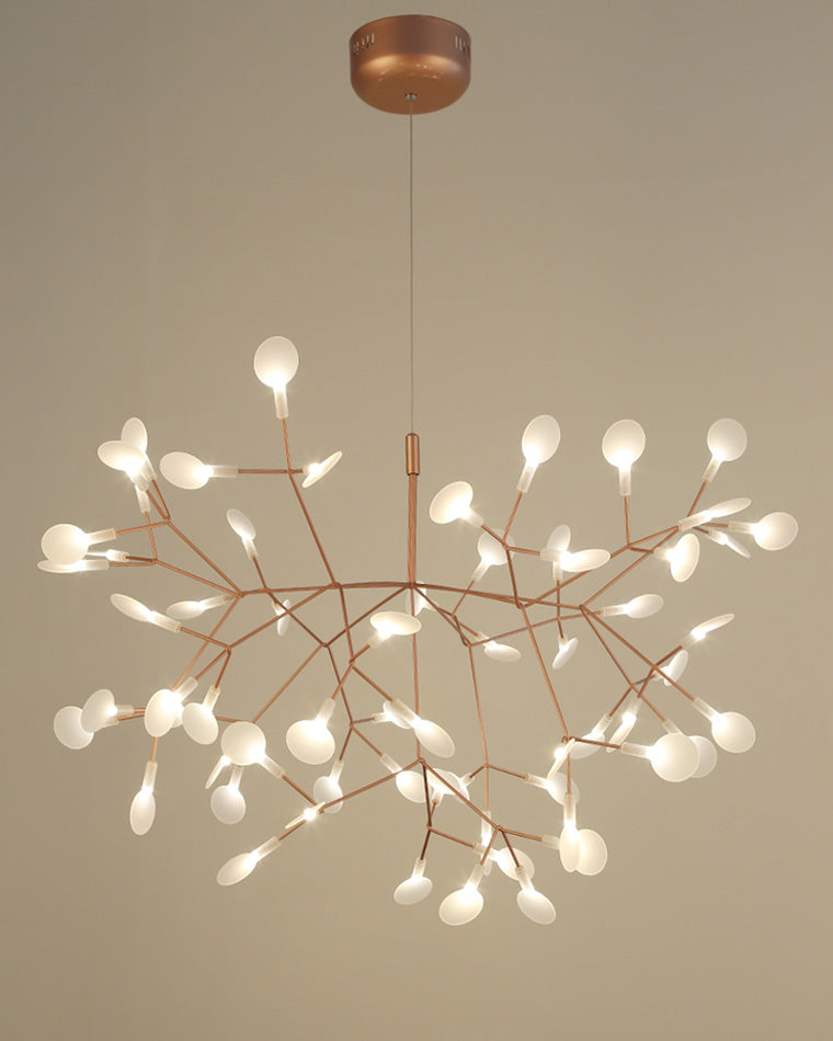 Large rose-gold Firefly chandelier with an expansive branching form, designed to give spacious interiors a fuller and more balanced luminous presence.