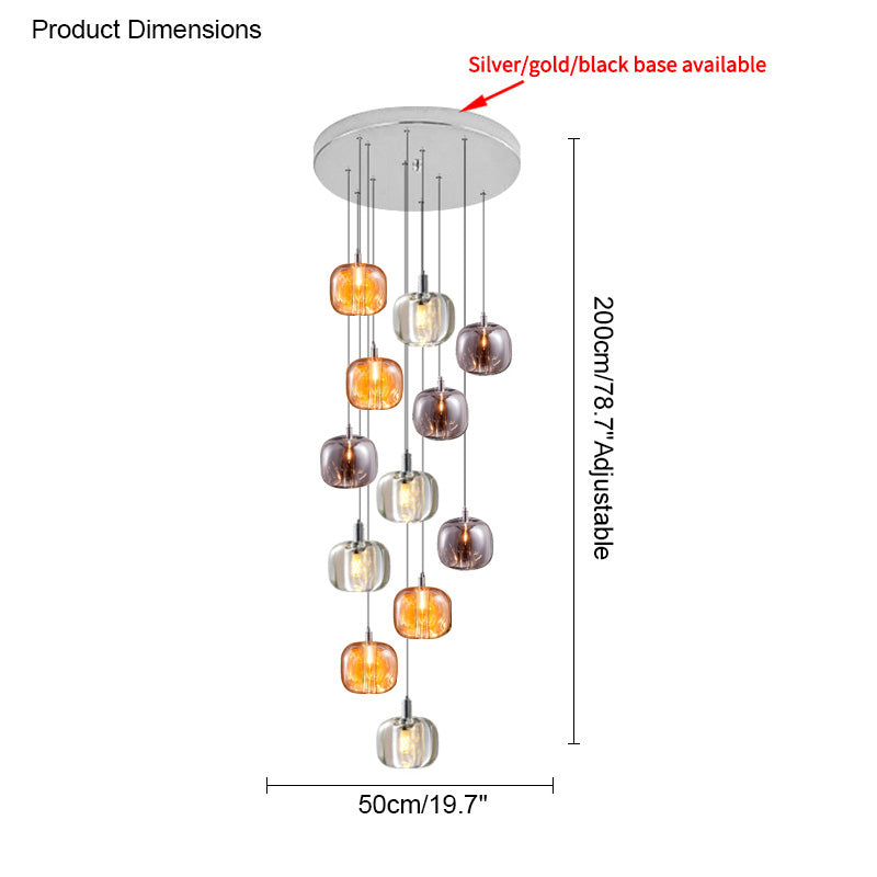 Dimension guide for the 12-light foyer chandelier showing a 50 cm canopy width and 200 cm adjustable hanging height.