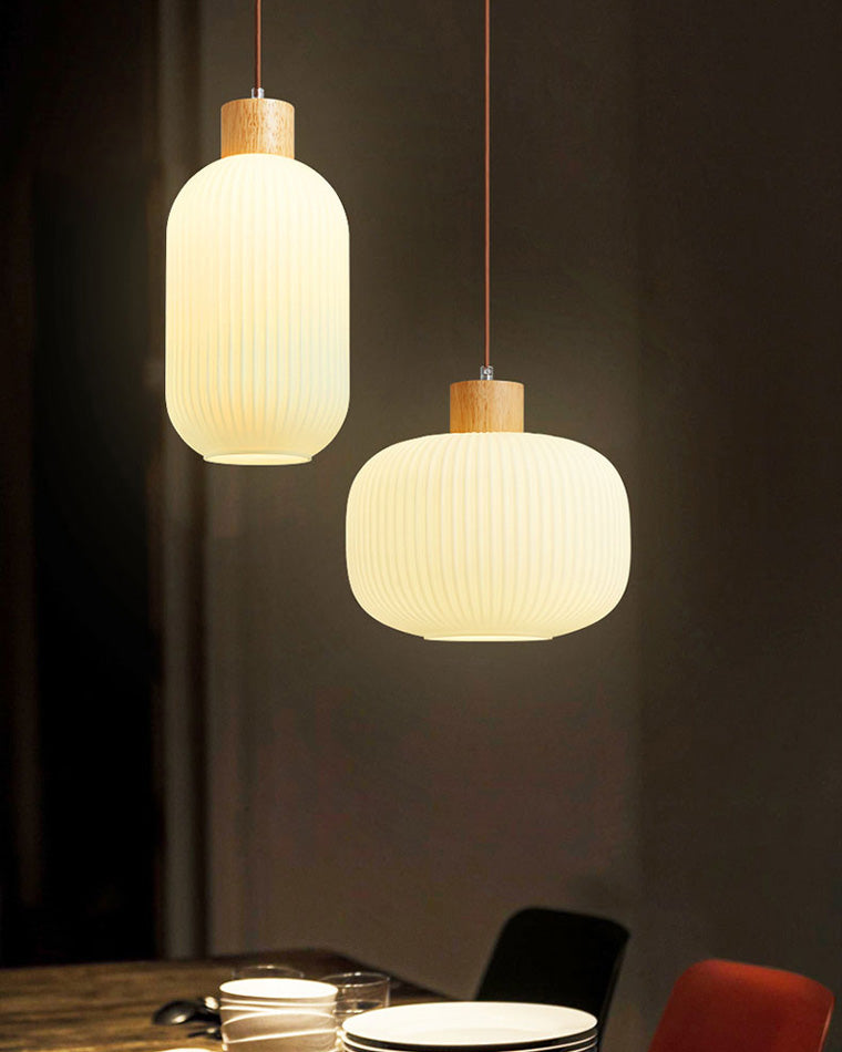 WOMO Ribbed Milk Glass Lantern Pendant Light-WM2115