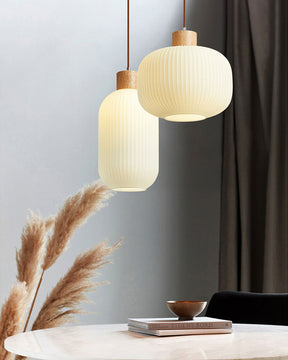 WOMO Ribbed Milk Glass Lantern Pendant Light-WM2115