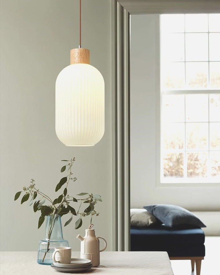 WOMO Ribbed Milk Glass Lantern Pendant Light-WM2115