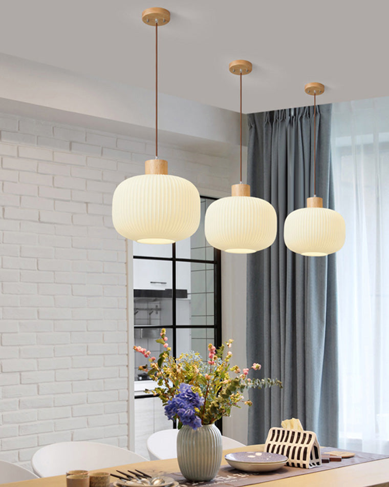 WOMO Ribbed Milk Glass Lantern Pendant Light-WM2115