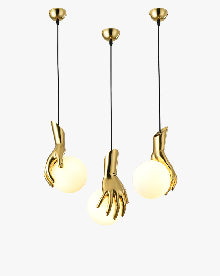 WOMO Hand Holding Globe Brass Pendant Light-WM2152