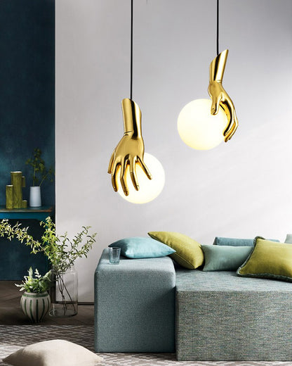 WOMO Hand Holding Globe Brass Pendant Light-WM2152