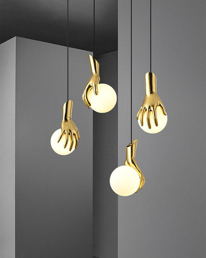 WOMO Hand Holding Globe Brass Pendant Light-WM2152