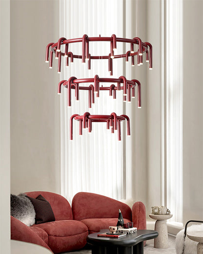 WOMO U-tubes Red Round Chandelier-WM2157