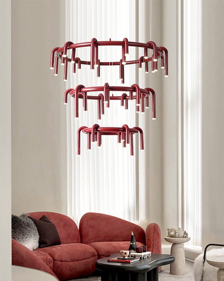 WOMO U-tubes Red Round Chandelier-WM2157