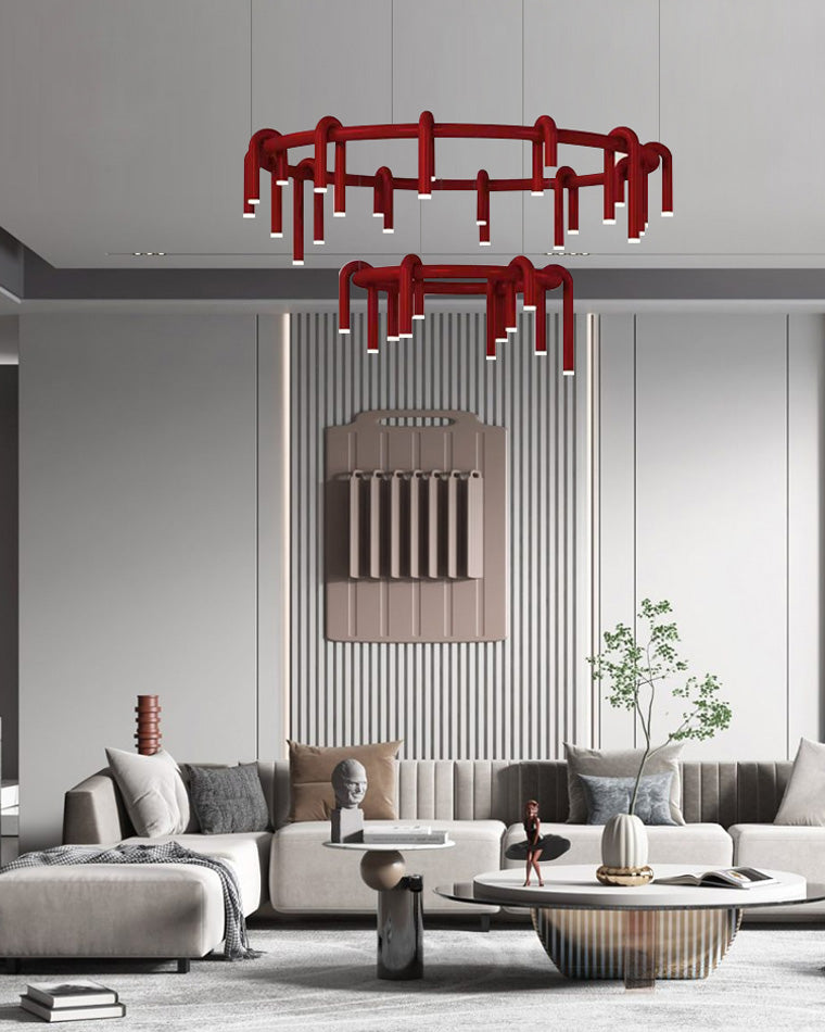 WOMO U-tubes Red Round Chandelier-WM2157