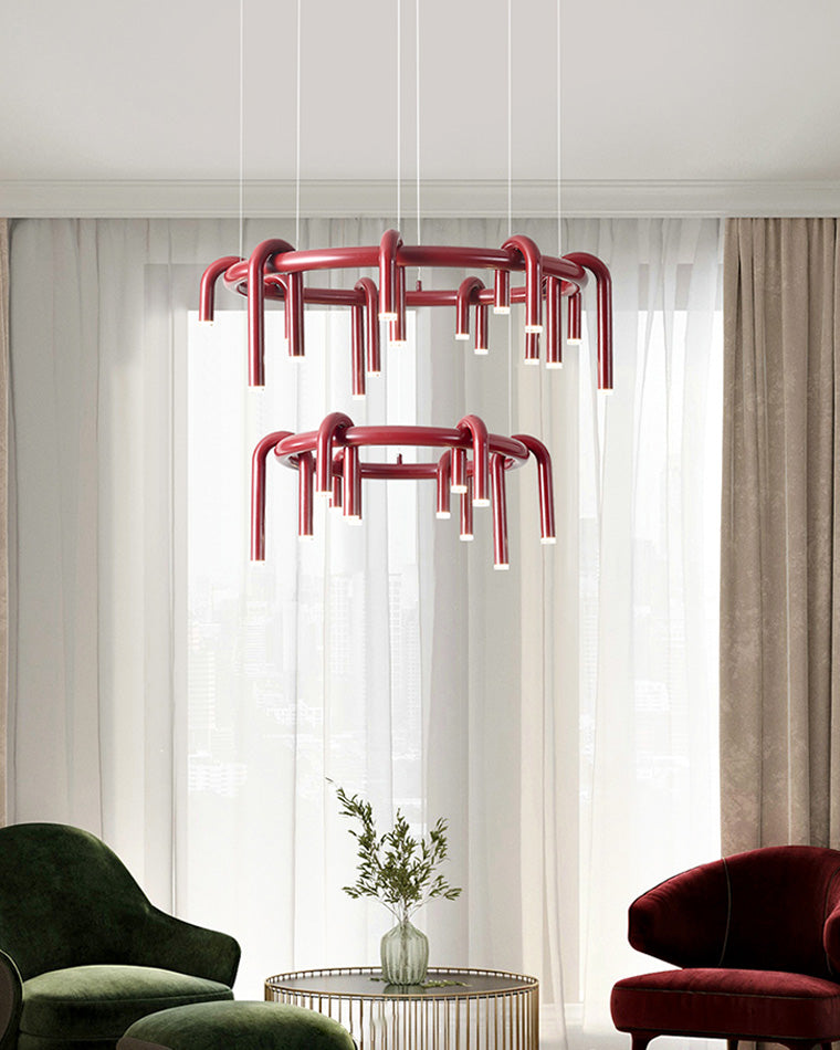 WOMO U-tubes Red Round Chandelier-WM2157