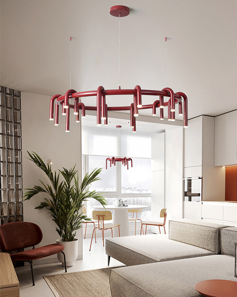 WOMO U-tubes Red Round Chandelier-WM2157