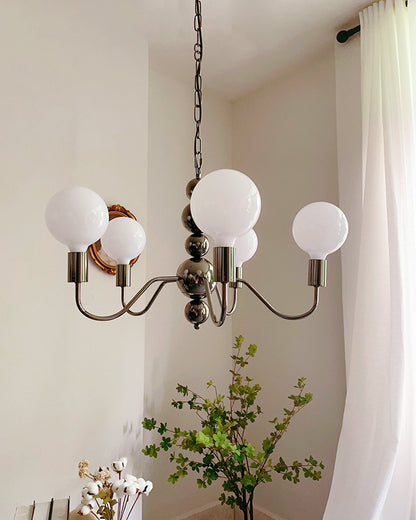 WOMO Milk Glass Globe Black Arm Chandelier-WM2173