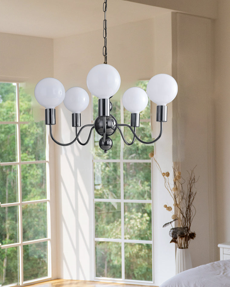 WOMO Milk Glass Globe Black Arm Chandelier-WM2173