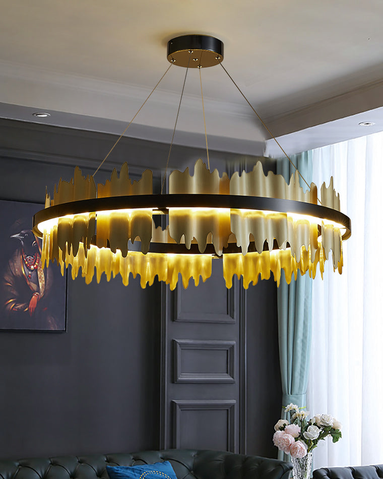 WOMO Iceberg 2 Tier Round Black and Gold Chandelier-WM2183