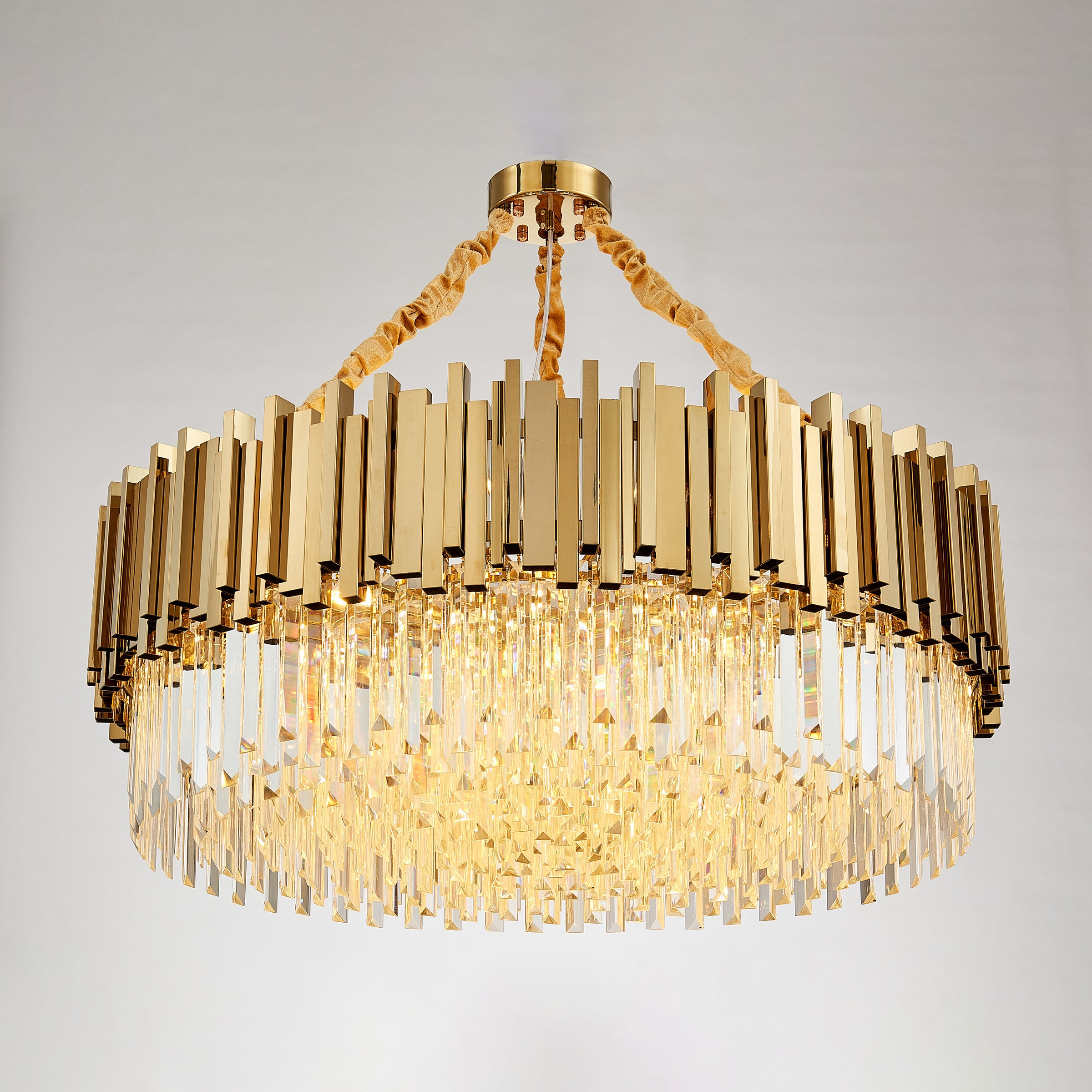 WOMO Gold Round Crystal Prism Chandelier-WM2185a