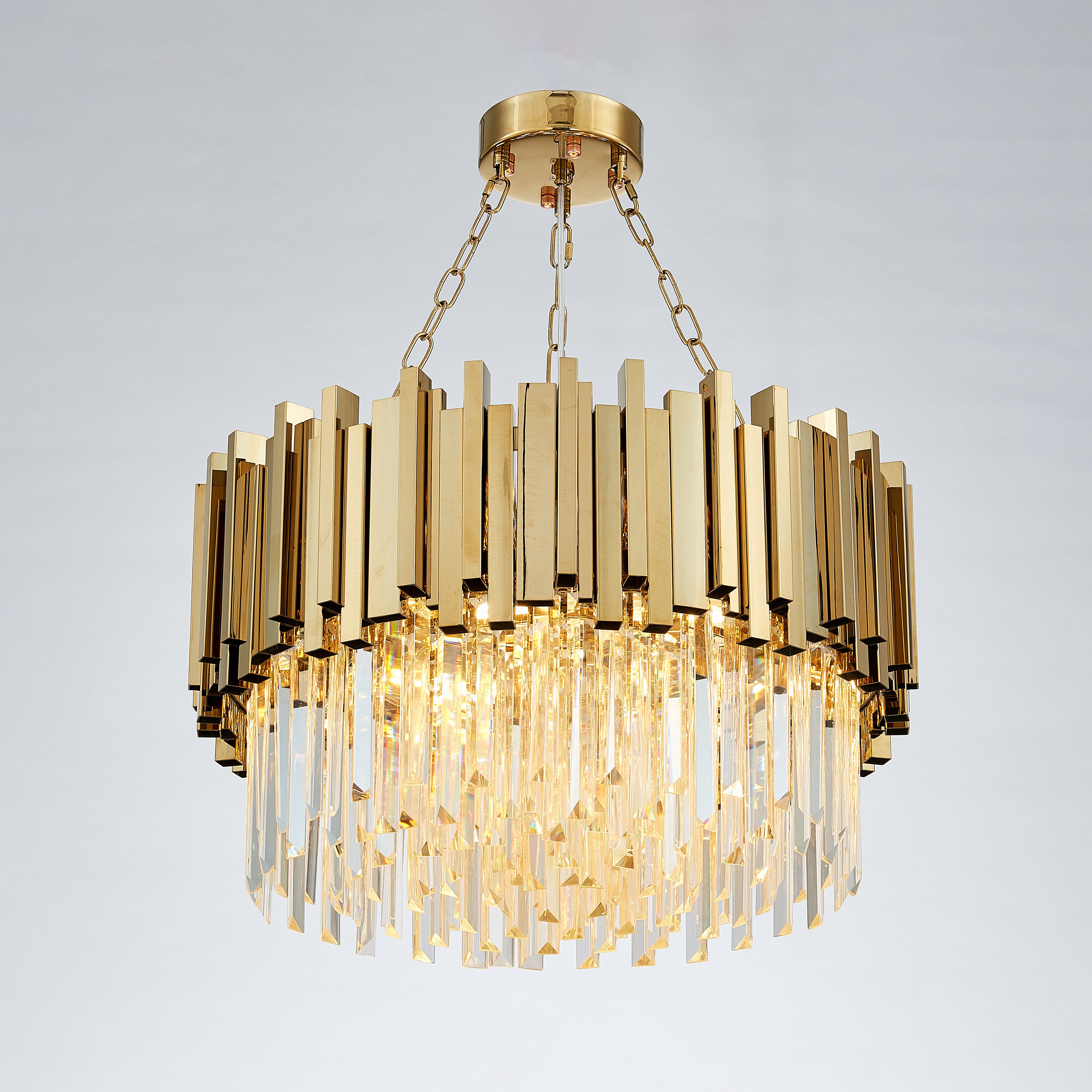 WOMO Gold Round Crystal Prism Chandelier-WM2185a