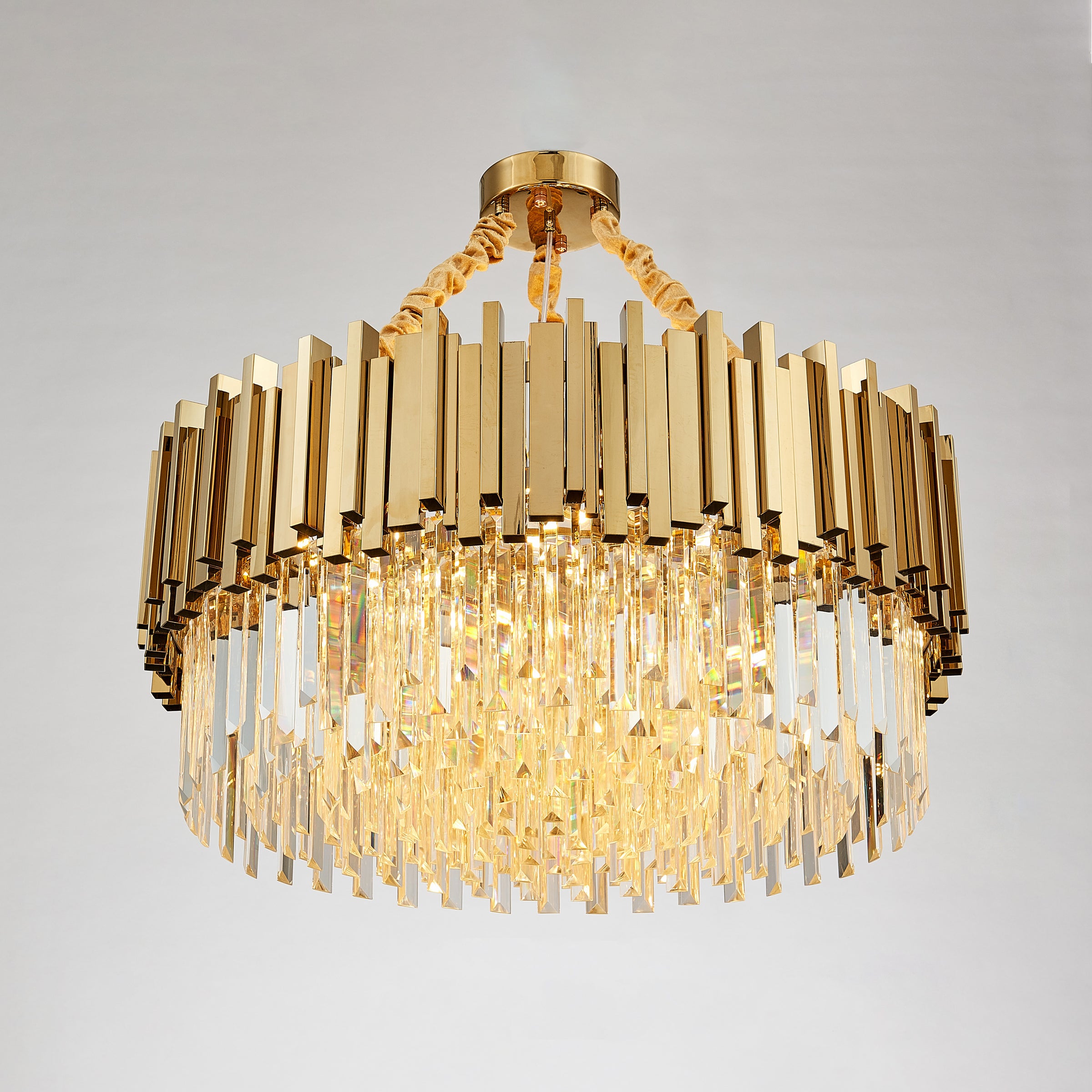 WOMO Gold Round Crystal Prism Chandelier-WM2185a