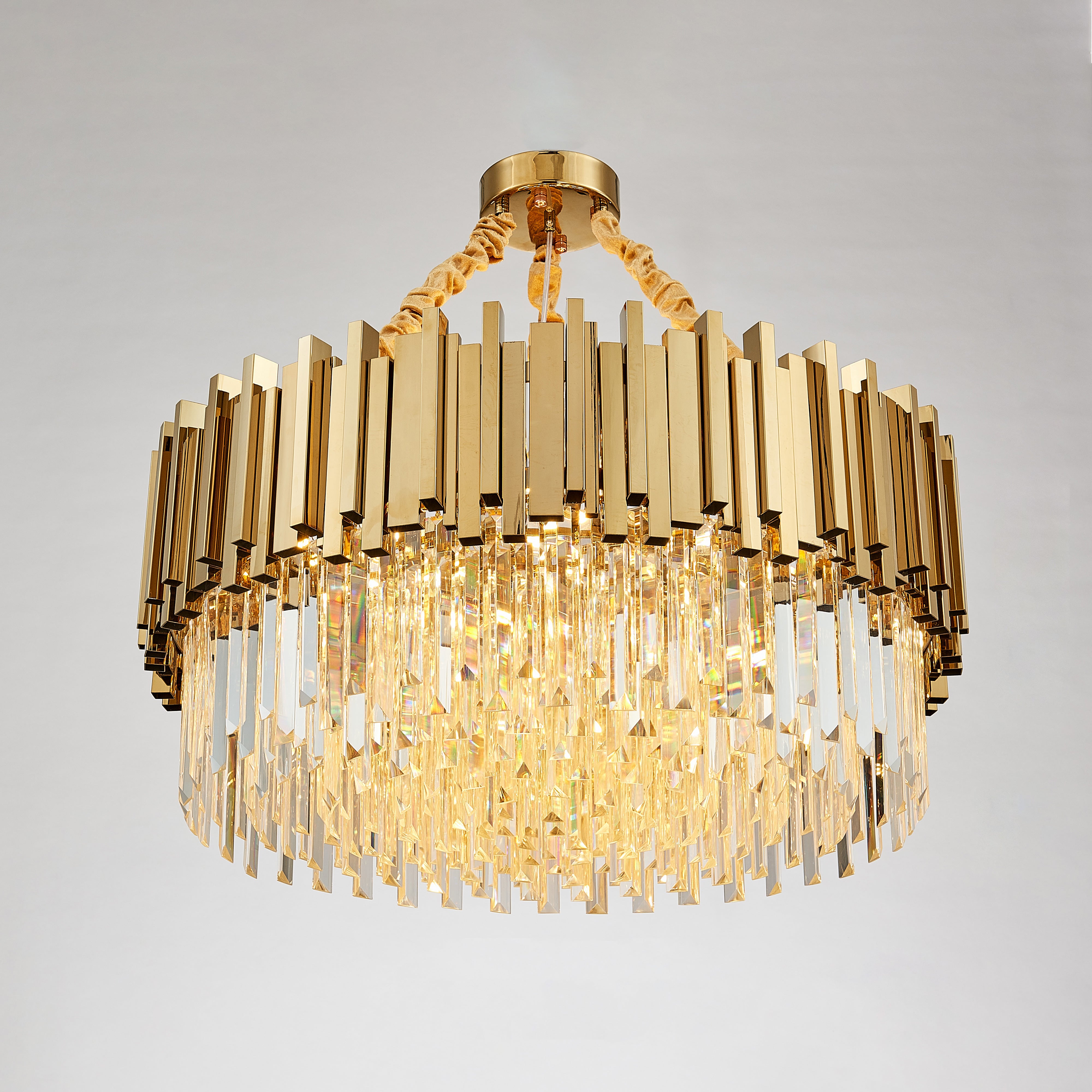 WOMO Gold Round Crystal Prism Chandelier-WM2185a