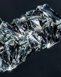 Close-up of faceted crystal pieces and the included LED strip inside the WM2193 LED crystal pendant light.