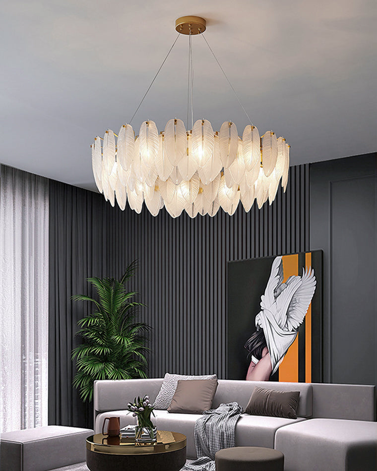 WOMO Frosted Glass Feather Chandelier-WM2196