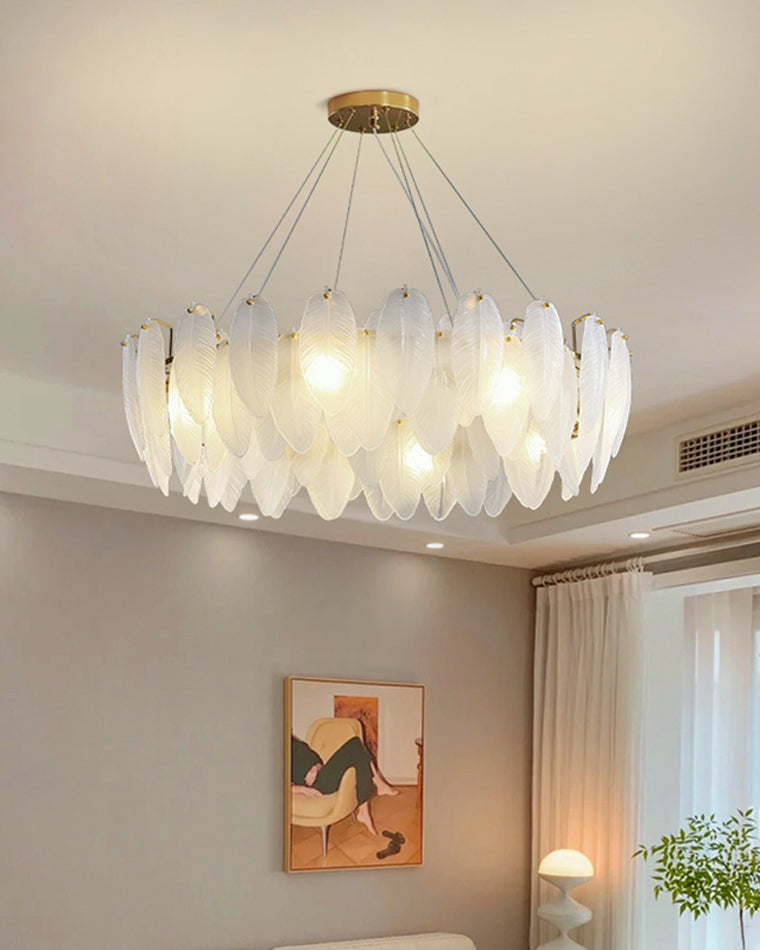 WOMO Frosted Glass Feather Chandelier-WM2196