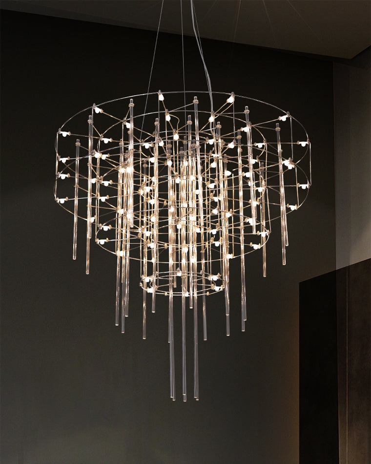 WOMO Tiered Glass Rod Sculptural Chandelier-WM2199