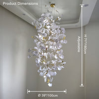 Foyer chandelier dimension diagram showing adjustable Ø39 in / 100 cm width and 71 in / 180 cm height.