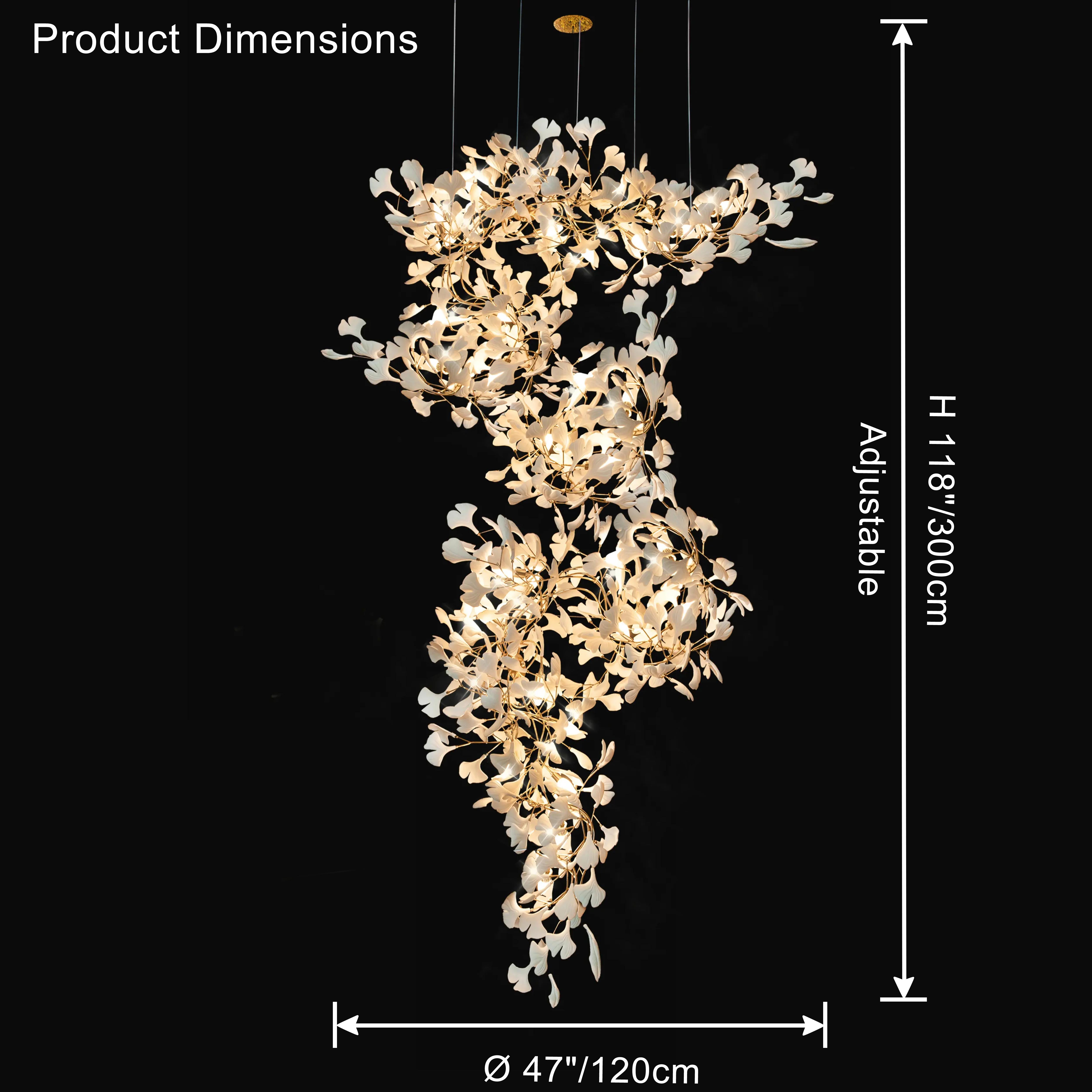 WOMO Ginkgo Long Cascading Foyer Chandelier-WM2206
