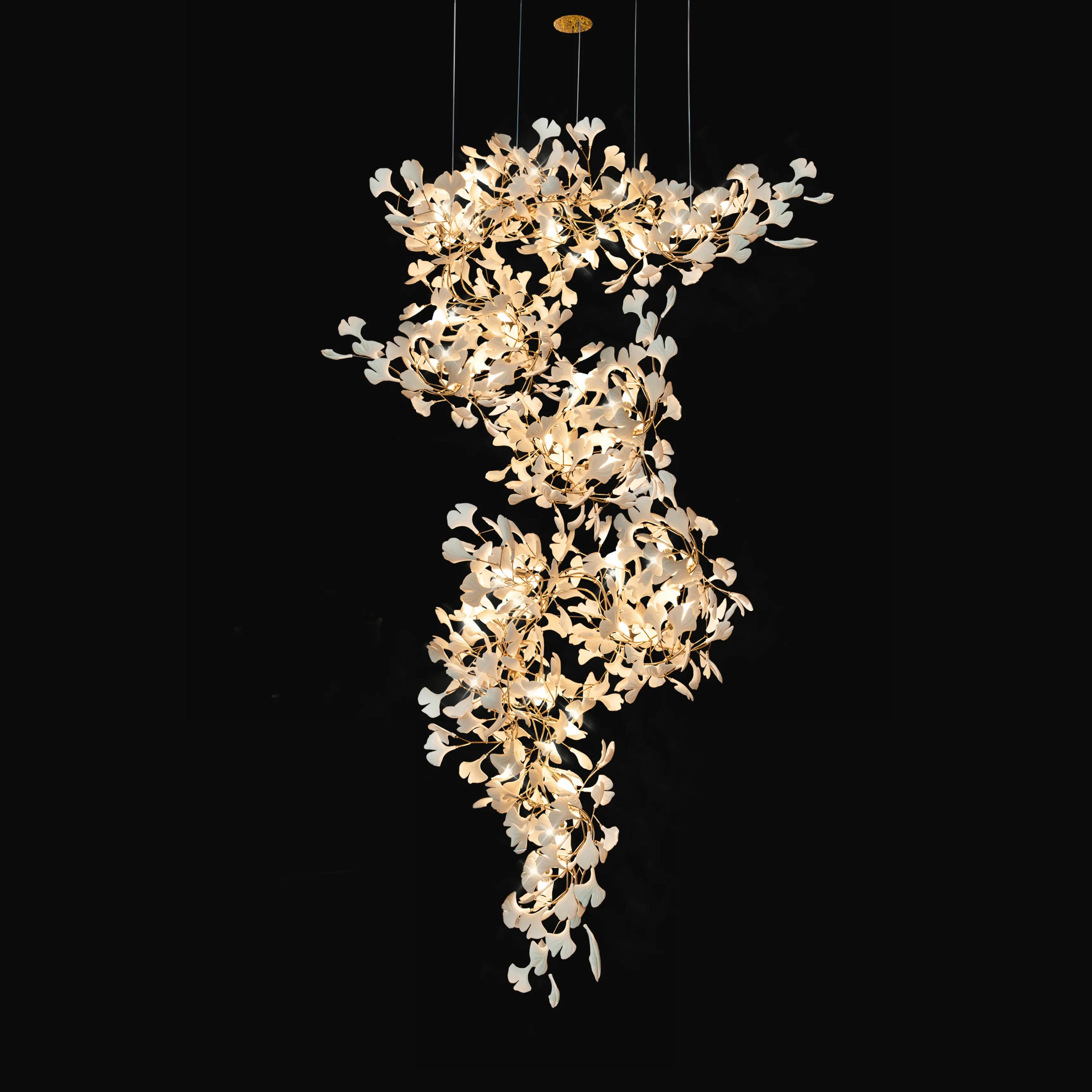 WOMO Ginkgo Long Cascading Foyer Chandelier-WM2206