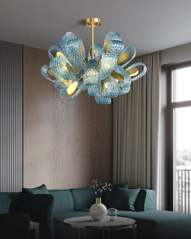 WOMO Peacock Blue Art Glass Chandelier-WM2213
