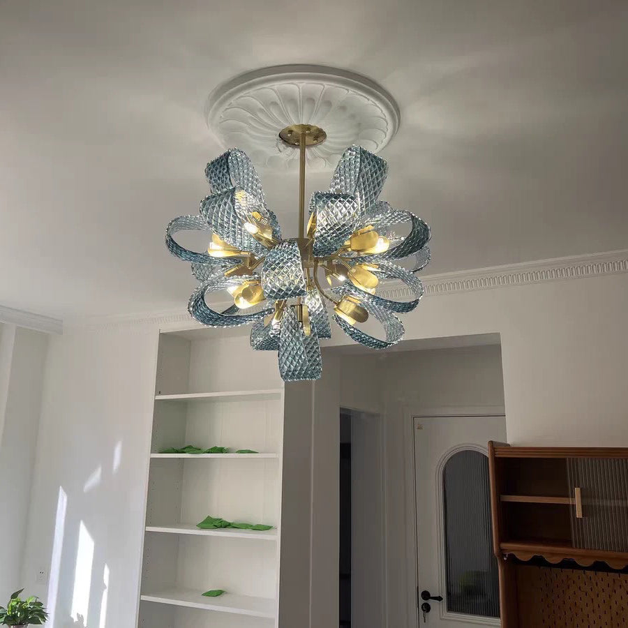 WOMO Peacock Blue Art Glass Chandelier-WM2213b