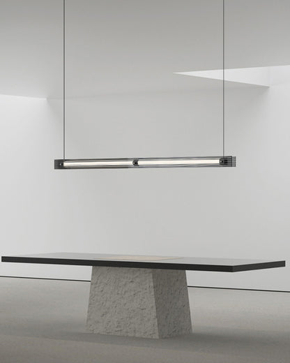 WOMO Black Ribbed Glass Linear Pendant Light-WM2308