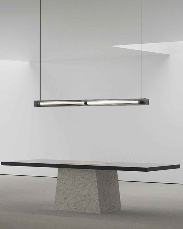 WOMO Black Ribbed Glass Linear Pendant Light-WM2308