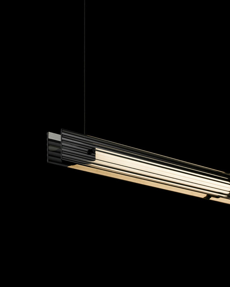 WOMO Black Ribbed Glass Linear Pendant Light-WM2308