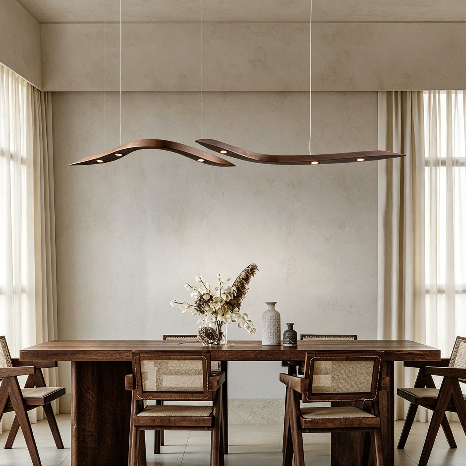 WOMO Wood Wave Linear Pendant Light-WM3264