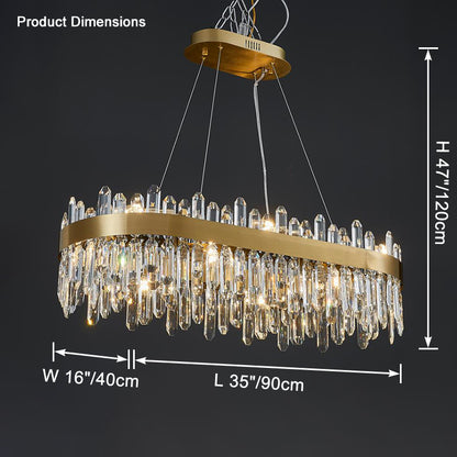 WOMO Gold Long Oval Crystal Chandelier-WM2339b