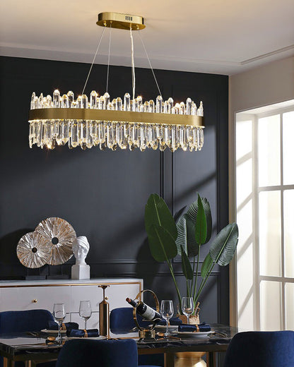 WOMO Gold Long Oval Crystal Chandelier-WM2339b