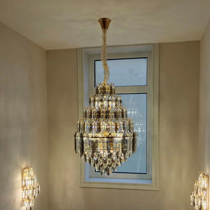 WOMO Tiered taper Crystal Foyer Chandelier-WM2384