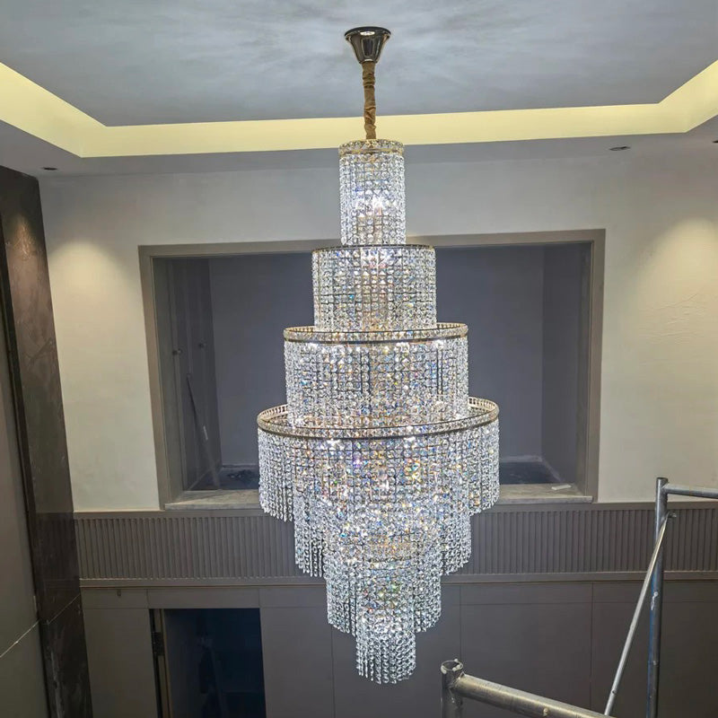 WOMO Tiered Crystal Foyer Chandelier-WM2386