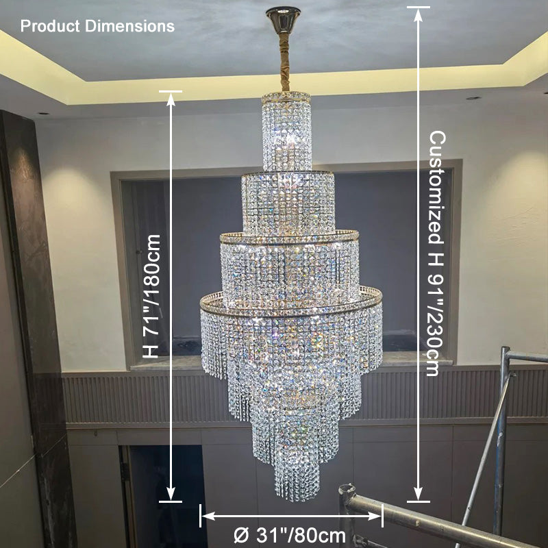 WOMO Tiered Crystal Foyer Chandelier-WM2386