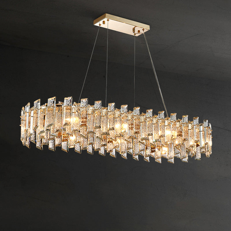 WOMO Gold Crystal Long Oval Chandelier-WM2403