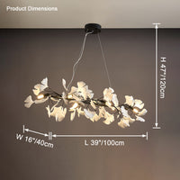 Illuminated black 39-inch linear chandelier with L39 by W16 by H47 inch dimensions.
